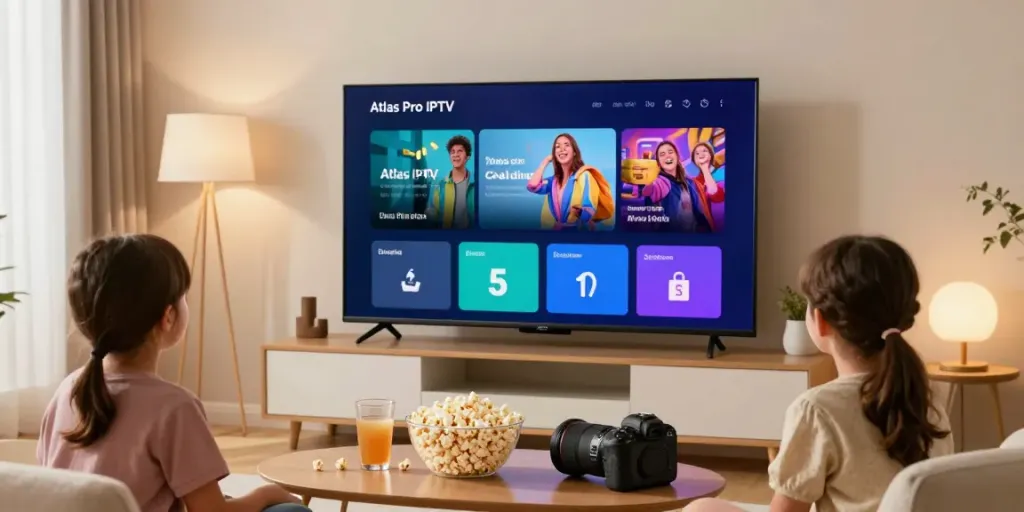 Expérience de visionnage en famille avec atlas pro iptv sur un Smart TV.