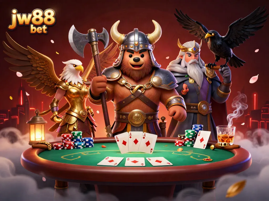 Experience excitement with jw88 bet at a dynamic poker scene featuring engaging characters and vivid casino elements.