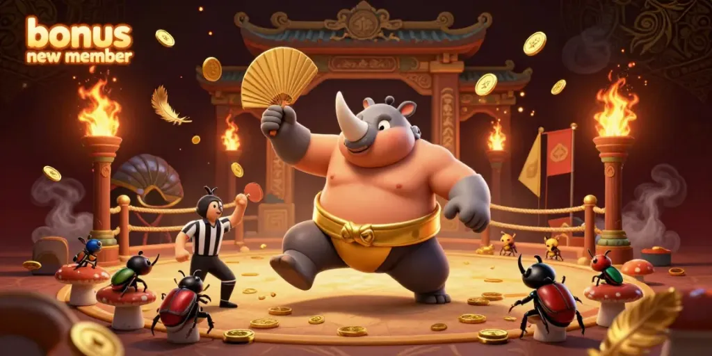 Experience 'bonus new member' excitement with colorful coins flying as the beetle champion wins!