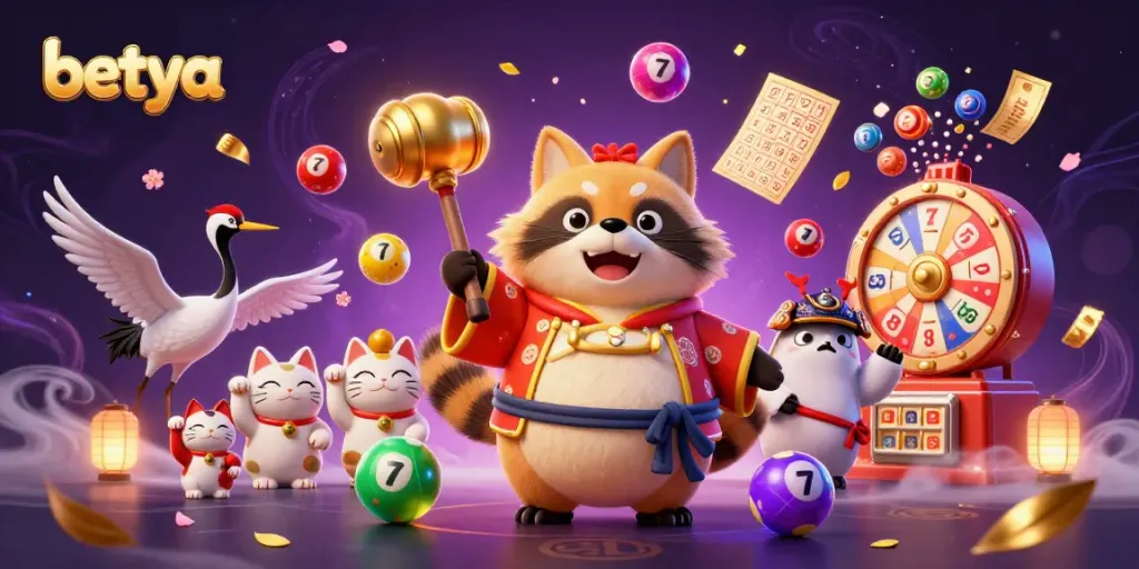 Betya offers thrilling lottery action with a vibrant scene of characters and gaming elements.